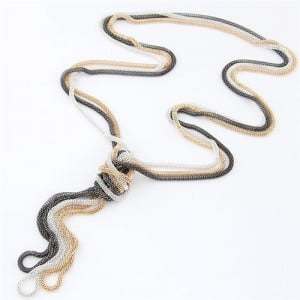 Korean Fashion Triple Snake Chains Combo Set Necklace - Gray White Golden