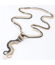 Korean Fashion Triple Snake Chains Combo Set Necklace - Gray White Golden
