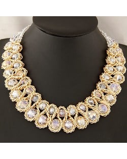 Weaving Design Metallic Wire Crystal Inlaid Costume Necklace - Transparent