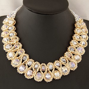 Weaving Design Metallic Wire Crystal Inlaid Costume Necklace - Transparent