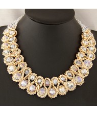 Weaving Design Metallic Wire Crystal Inlaid Costume Necklace - Transparent