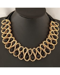 Weaving Design Metallic Wire Crystal Inlaid Costume Necklace - Black