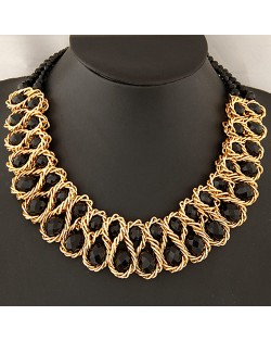 Weaving Design Metallic Wire Crystal Inlaid Costume Necklace - Black