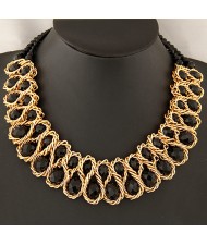 Weaving Design Metallic Wire Crystal Inlaid Costume Necklace - Black