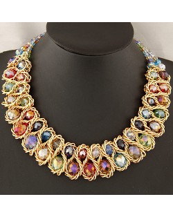 Weaving Design Metallic Wire Crystal Inlaid Costume Necklace - Multicolor