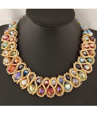 Weaving Design Metallic Wire Crystal Inlaid Costume Necklace - Multicolor