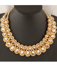 Weaving Design Metallic Wire Crystal Inlaid Costume Necklace - Champagne