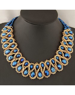 Weaving Design Metallic Wire Crystal Inlaid Costume Necklace - Blue