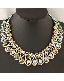 Weaving Design Metallic Wire Crystal Inlaid Costume Necklace - Green