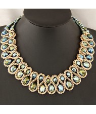 Weaving Design Metallic Wire Crystal Inlaid Costume Necklace - Green