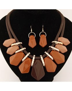 Irregular Candy Color Resin Pendants Fashion Necklace and Earrings Set - Brown