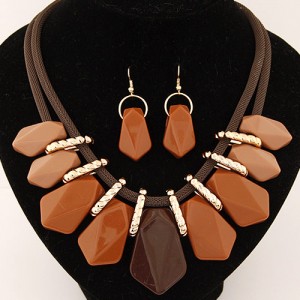 Irregular Candy Color Resin Pendants Fashion Necklace and Earrings Set - Brown