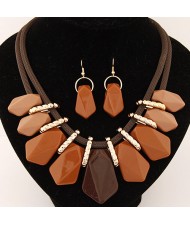 Irregular Candy Color Resin Pendants Fashion Necklace and Earrings Set - Brown