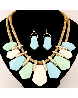 Irregular Candy Color Resin Pendants Fashion Necklace and Earrings Set - Light Green