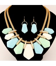Irregular Candy Color Resin Pendants Fashion Necklace and Earrings Set - Light Green