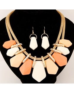 Irregular Candy Color Resin Pendants Fashion Necklace and Earrings Set - Light Orange
