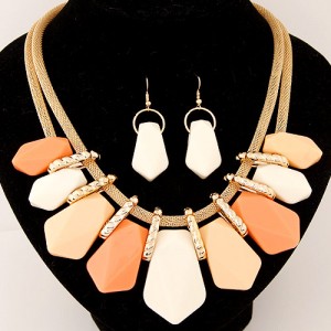 Irregular Candy Color Resin Pendants Fashion Necklace and Earrings Set - Light Orange