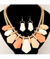 Irregular Candy Color Resin Pendants Fashion Necklace and Earrings Set - Light Orange