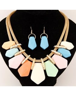 Irregular Candy Color Resin Pendants Fashion Necklace and Earrings Set - Multicolor