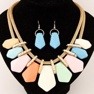 Irregular Candy Color Resin Pendants Fashion Necklace and Earrings Set - Multicolor