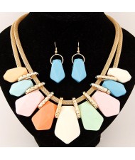 Irregular Candy Color Resin Pendants Fashion Necklace and Earrings Set - Multicolor