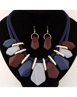 Irregular Candy Color Resin Pendants Fashion Necklace and Earrings Set - Ink Blue