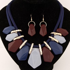 Irregular Candy Color Resin Pendants Fashion Necklace and Earrings Set - Ink Blue