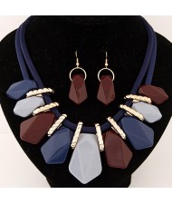 Irregular Candy Color Resin Pendants Fashion Necklace and Earrings Set - Ink Blue