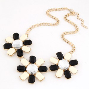 Wealthy Sunflowers Resin Pendant Costume Necklace - Black and White