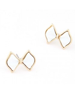 Korean Fashion Golden Rimmed Cute Bowknot Ear Studs - White