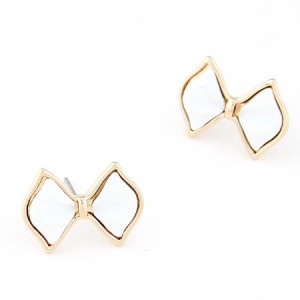 Korean Fashion Golden Rimmed Cute Bowknot Ear Studs - White