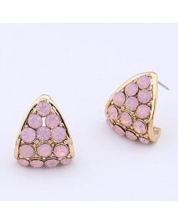 Czech Rhinestone Embedded Curling Petal Earrings - Pink