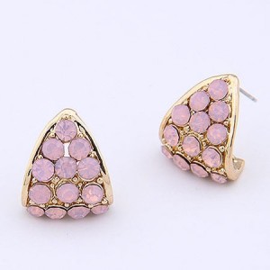 Czech Rhinestone Embedded Curling Petal Earrings - Pink
