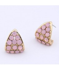 Czech Rhinestone Embedded Curling Petal Earrings - Pink