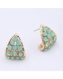 Czech Rhinestone Embedded Curling Petal Earrings - Blue