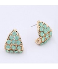 Czech Rhinestone Embedded Curling Petal Earrings - Blue