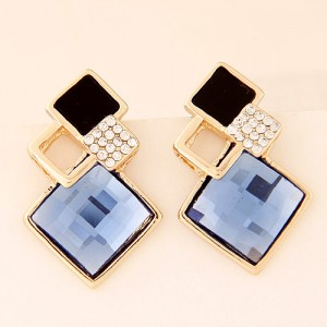 Rhinestone and Glass Gem Inlaid Squares Combo Design Earrings - Blue