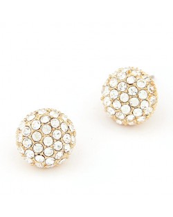 Korean Style Czech Rhinestone Inlaid Alloy Balls Ear Studs - White