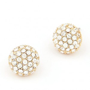 Korean Style Czech Rhinestone Inlaid Alloy Balls Ear Studs - White