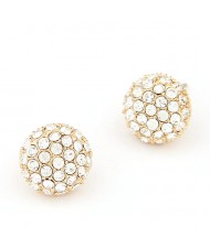 Korean Style Czech Rhinestone Inlaid Alloy Balls Ear Studs - White