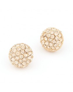 Korean Style Czech Rhinestone Inlaid Alloy Balls Ear Studs - Champagne