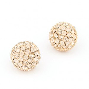 Korean Style Czech Rhinestone Inlaid Alloy Balls Ear Studs - Champagne