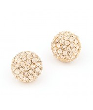 Korean Style Czech Rhinestone Inlaid Alloy Balls Ear Studs - Champagne