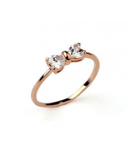 Korean Style Cubic Zirconia Embellished Bowknot Rose Gold Open-end Ring
