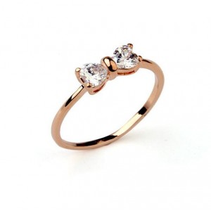 Korean Style Cubic Zirconia Embellished Bowknot Rose Gold Ring