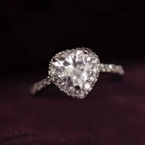 Resplendent Cubic Zirconia Peach Heart Platinum Plated Alloy Ring