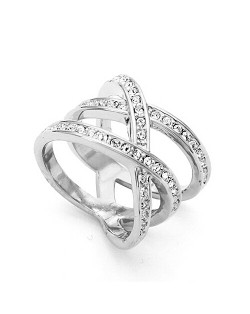 Austrian Rhinestone Embedded Crossing Design Knuckle Ring - Platinum