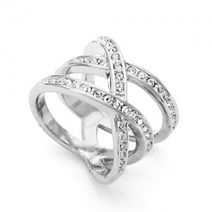 Austrian Rhinestone Embedded Crossing Design Knuckle Ring - Platinum