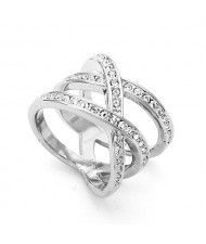 Austrian Rhinestone Embedded Crossing Design Knuckle Ring - Platinum