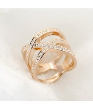 Austrian Rhinestone Embedded Crossing Design Knuckle Ring - Rose Gold